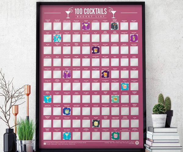 100 Cocktails Scratch-Off Poster
