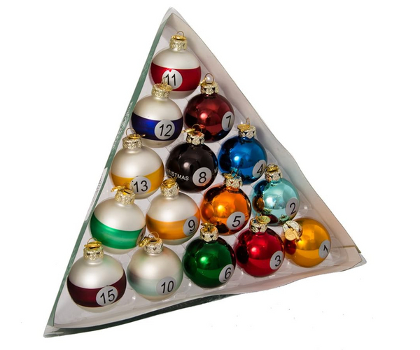 15 Piece Pool Ball Ornament Set