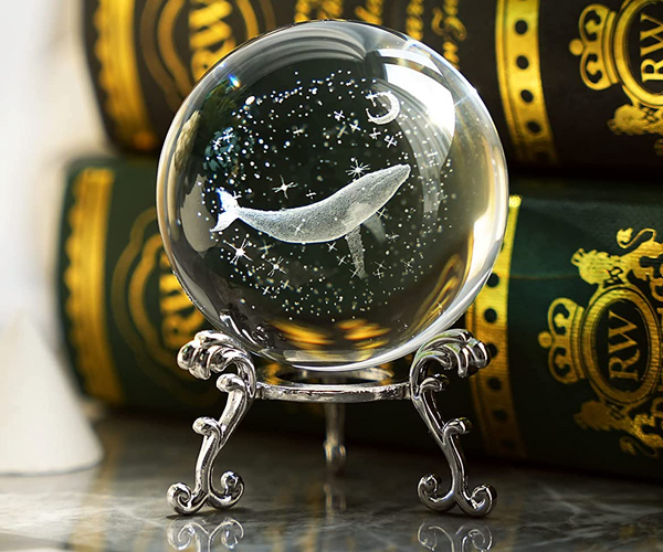 3D Engraved Whale Crystal Decorative Ball