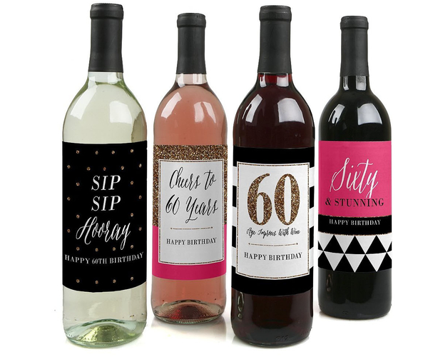 60 and Chic Wine Bottle Labels