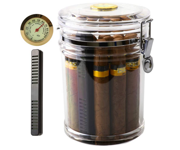Acrylic Humidor Jar with Humidifier and Hygrometer