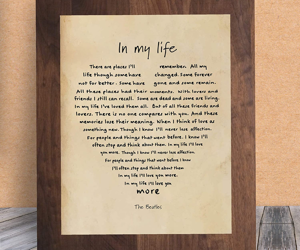 Beatles In My Life Lyrics Print