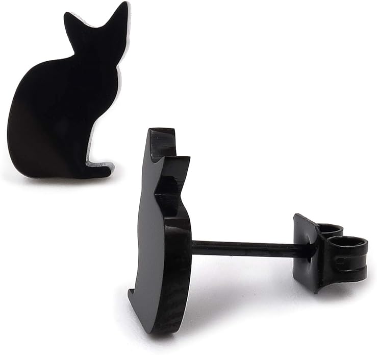 Black Cat Silhouette Stud Earrings