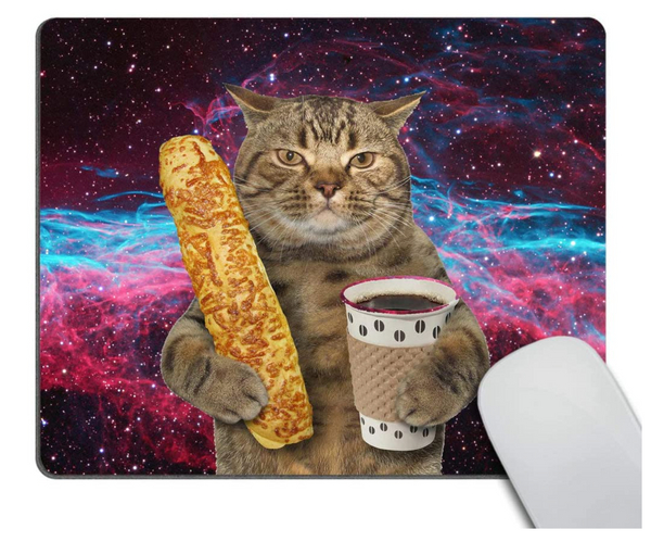 Cat with a Baguette Funny Mouse Pad