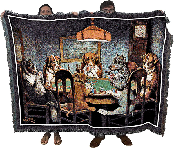 Dogs Playing Poker Woven Blanket