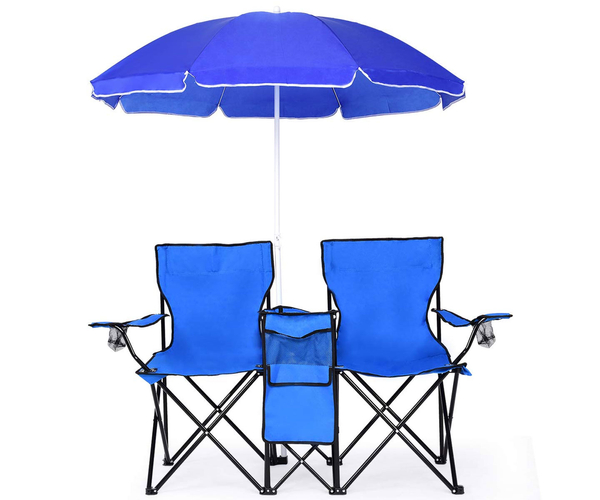 Double Folding Picnic Chairs With Umbrella