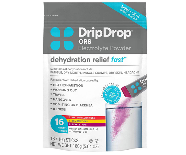 DripDrop Patented Electrolyte Powder for Dehydration Relief Fast