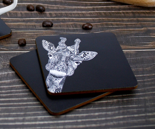 Engraved Wood Giraffe Coasters