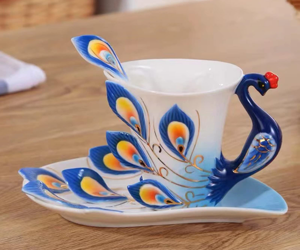 Flared Porcelain Peacock Mug