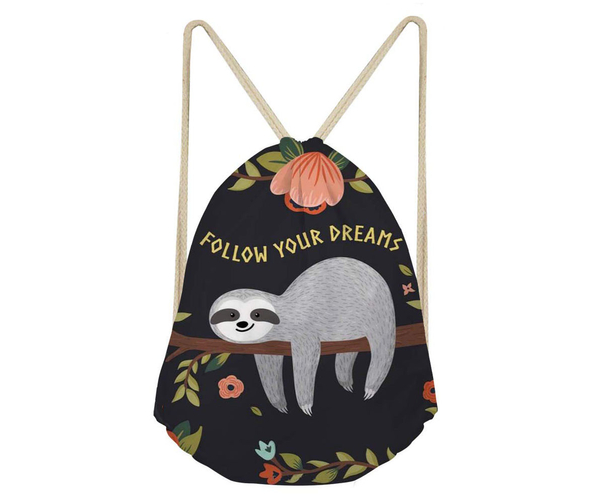 Follow Your Dreams Sloth Drawstring Bag
