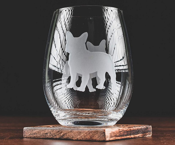 French Bulldog Etched Wine Glass Set