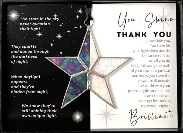 Handmade Iridescent Stained Glass Thank You Star