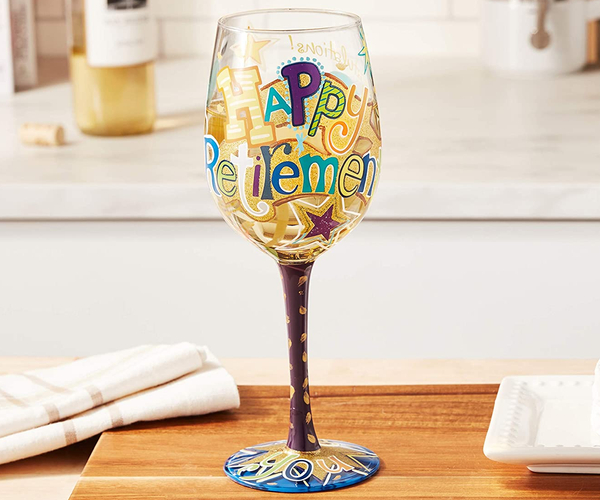 Happy Retirement Handpainted Wine Glass