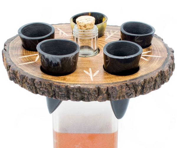 Horn Shot Glass Set with Bottle Tray