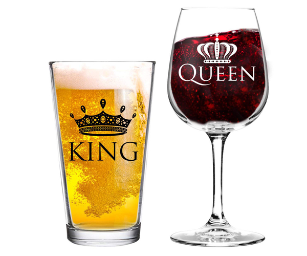King and Queen Beer and Wine Glass Set