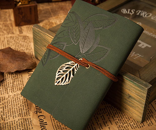 Leather Leaf-Engraved Journal