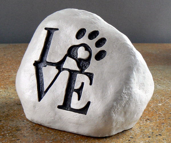 Love and a Paw Print Engraved Garden Stone