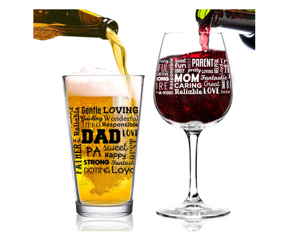 Mom and Dad Wine and Beer Glass Set