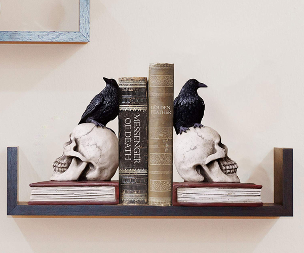 Murder and Mystery Ravens on Skulls Bookends