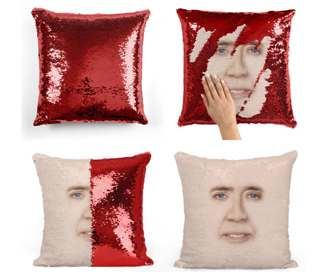 Nicolas Cage Sequin Pillow