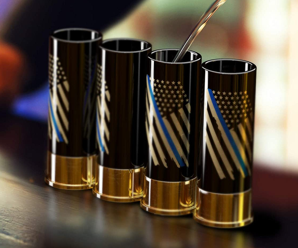 Police Flag 12 Gauge Shot Glasses