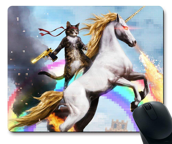 Rambo Cat Riding a Unicorn Funny Mousepad