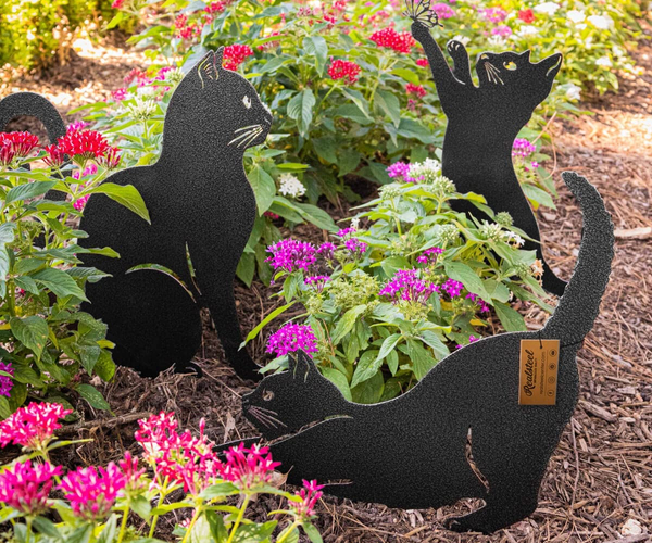 Rustic Steel Cat Plant Stakes