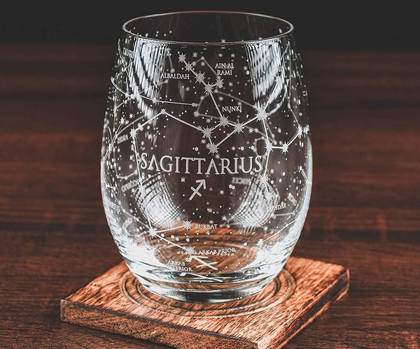 Sagittarius Etched Wine Glass