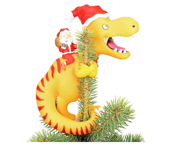 Santa Riding a T-Rex Funny Christmas Tree Topper