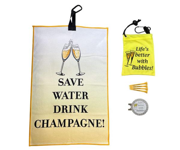 Save Water Drink Champagne Funny Golf Towel