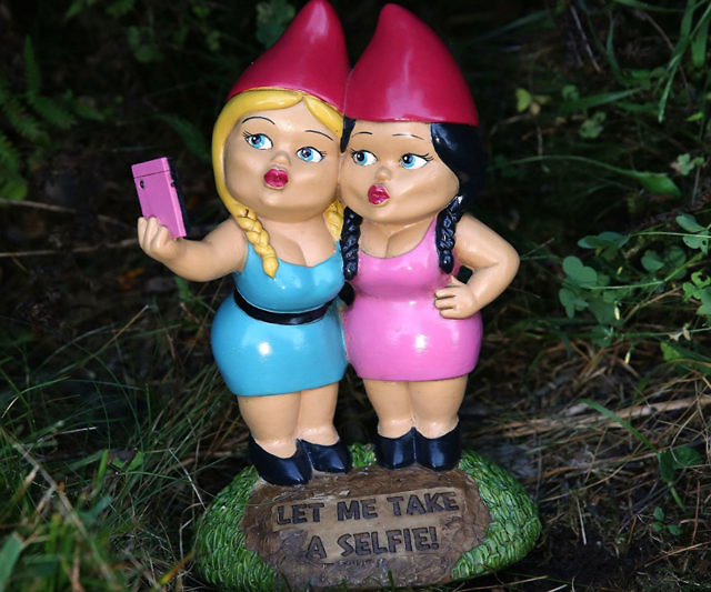 The Selfie Sisters Garden Gnome