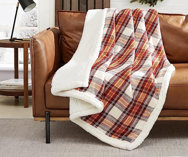 Sherpa Fleece Plaid Throw