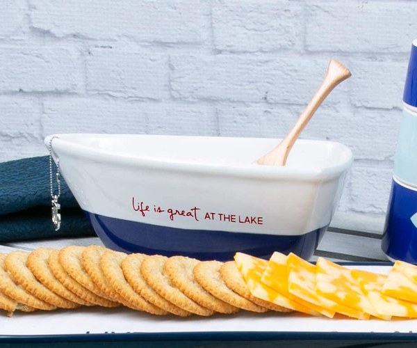 Stoneware Boat and Oar Serving Dish