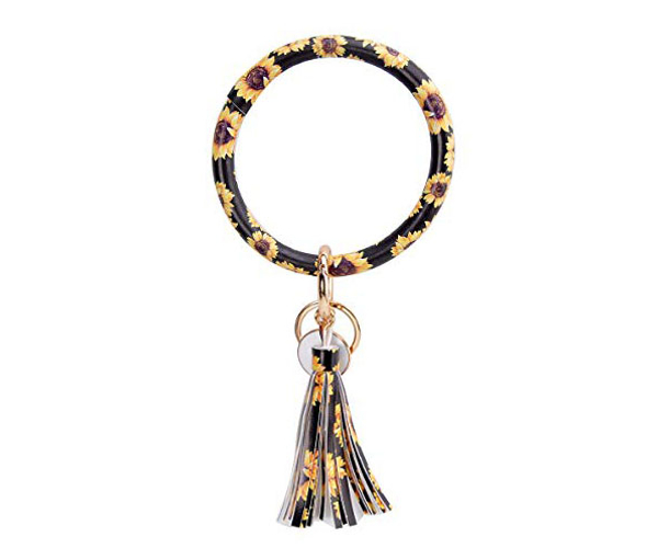 Sunflower Leather Keyring Circle and Tassle