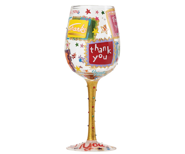 Thank You Hand Painted Artisan Wine Glass