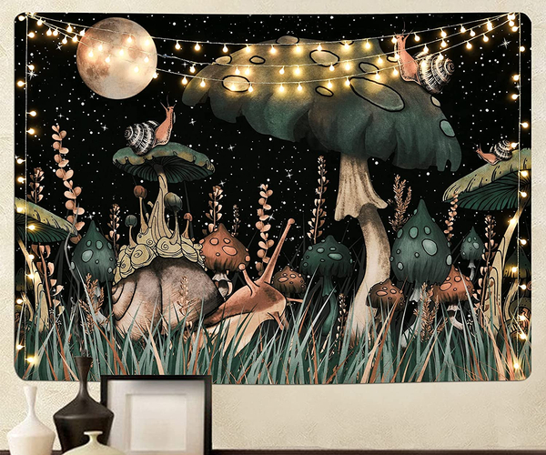 Trippy Mushroom Forest Tapestry