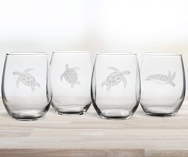 Turtle Stemless Wine Glass Set
