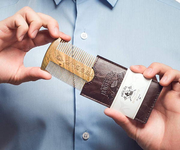 Viking Beard Comb with Leather Case