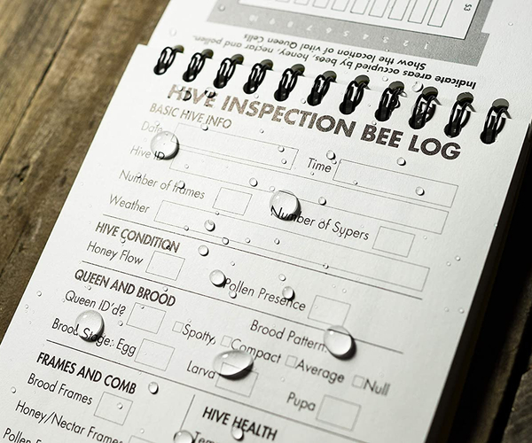 Waterproof Beekeeper's Log