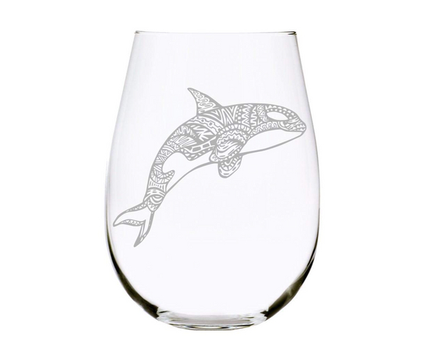 Whale Mandala Stemless Wine Glass
