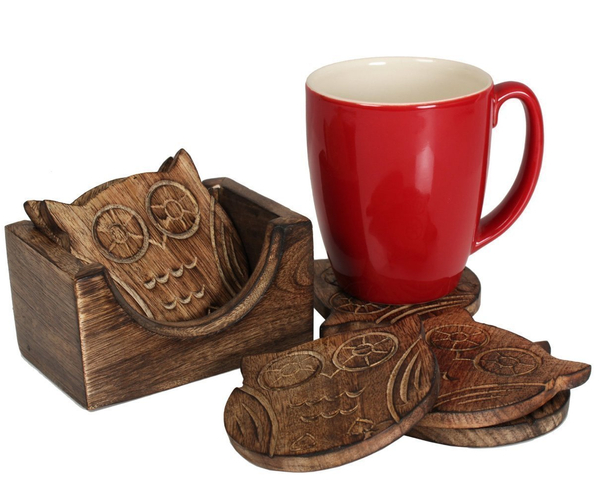 Wood Owl Coaster Set
