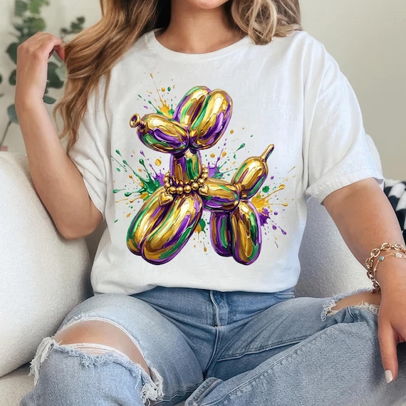 Mardi Gras, Watercolor Mardi Gras Dog PNG, Balloon Dog Brushstroke Art, Carnival Beads Clipart, Fat Tuesday Digital, New Orleans Festival