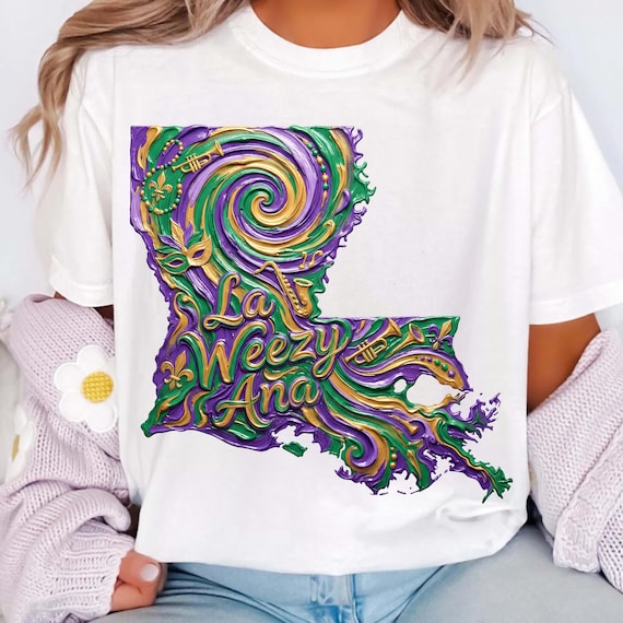 La Weezy Ana Brushstroke Mardi Gras PNG, Laweezyana Png, Fat Tuesday, Louisiana State Map Design, Coquette bow, Impasto Painting Png