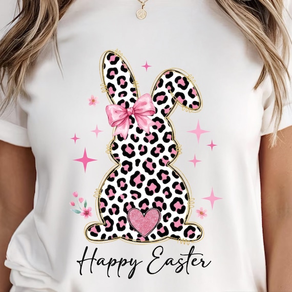 Easter PNG, Happy Easter Leopard Bunny Png, Retro Coquette Easter Bunny Png, Easter Coquette PNG, Glitter Heart Easter Bunny Png