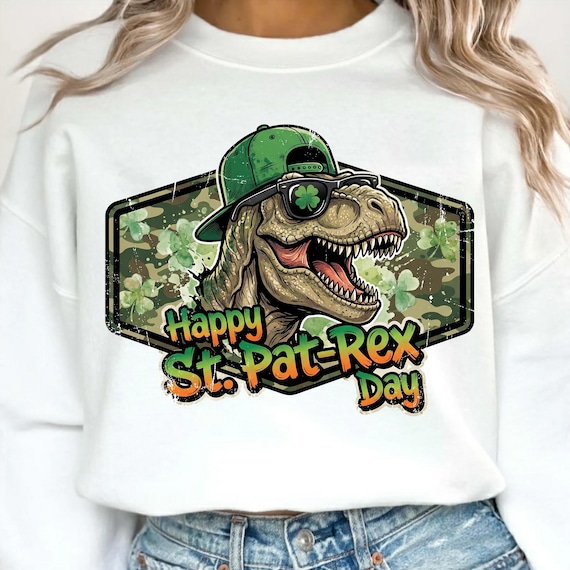 St Patrick's Day T-Rex PNG, Shamrock Png, Western Patrick Png, Camo St Patricks Png, St Patrick's Day Png, Clover Design, Dinosaur Png