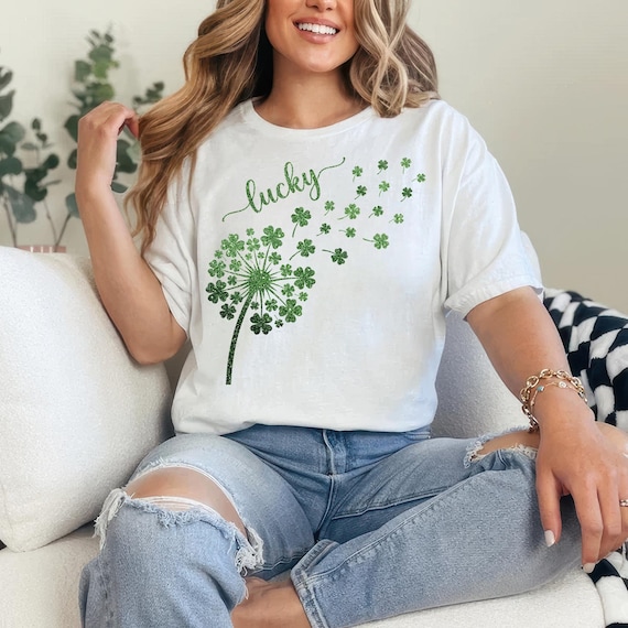 St. Patrick's Day PNG, Lucky Dandelion, Glitter Dandelion Shamrock png, St Patrick's Day Gift Png, Irish Day, Shamrock Clovers Flying Png