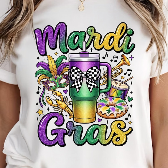 Mardi Gras PNG, Fleur De Lis Coquette PNG, Carnival Party Shirt PNG, New Orleans Parade Colors, Trendy Fat Tuesday Png Digital