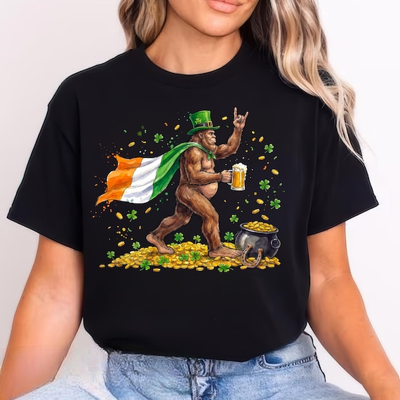 St. Patrick's Day PNG, Bigfoot PNG, Rock N Roll Shirt, Saint Patty's Sasquatch, Country Music PNG, Shamrock Lucky Clover Png, Green Irish