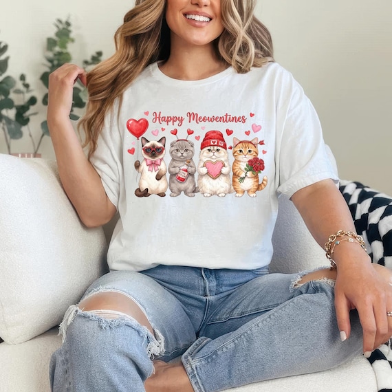 Happy Meowentines PNG, Valentine Cat PNG, Heart Love Cat Valentine Design, Trendy Valentines Day Shirt PNG, Cute Cat Lover Cupid Cat