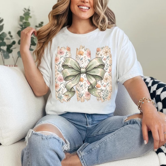 Floral Coquette Bow PNG, Watercolor Floral Png, Floral Bow PNG, Coquette Bow Preppy Floral Shirt Design; Spring png, Summer Girly Floral png